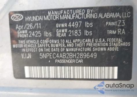 2011 Hyundai Sonata Limited 2.0T from USA, damaged, VIN 5NPEC4AB2BH289649